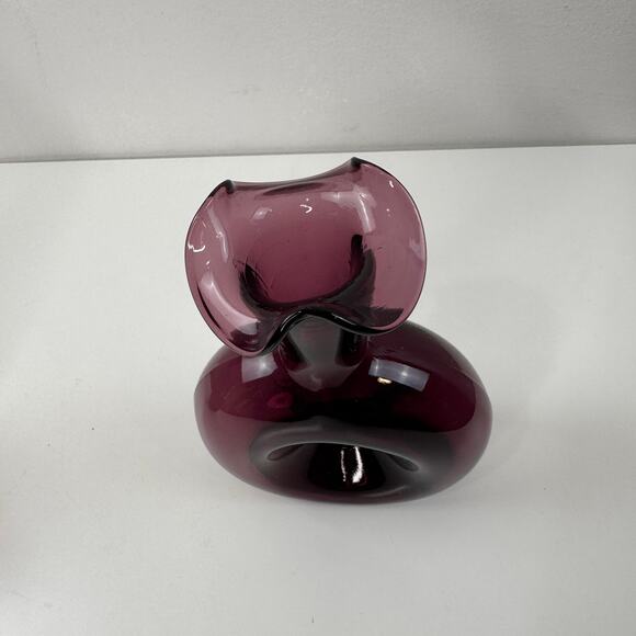 Set 2 Vintage BLENKO Pinched Donut Purple Amethyst Tulip Vase Glass Teardrop MCM - Picture 3 of 12